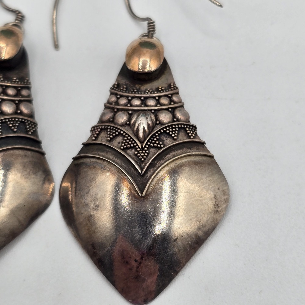 Stunning Vtg Sterling & 18k Gold Accent Handmade Earrings Western Boho - Picture 2 of 8